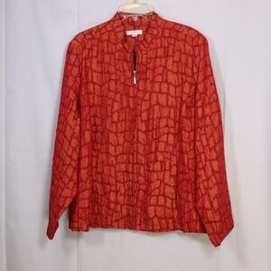 Erin Zip Up Jacket 1X Red Womens Textured Mock Neck Lightweight